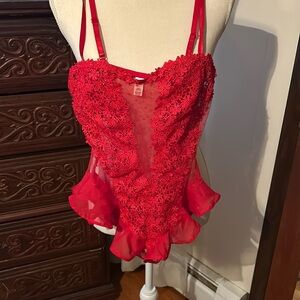 Retro style ruffle, red teddy. Valentine’s Day, fashion nova.